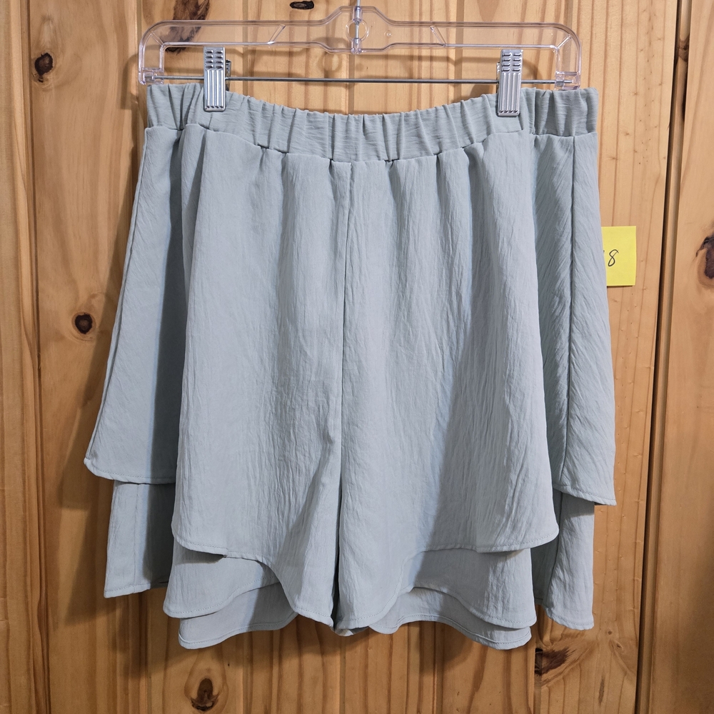 Light Blue Layered Skort Shorts Elastic Waist Textured Mini Skirt Look Large